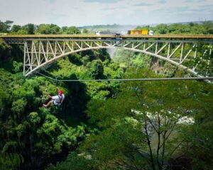 From Victoria Falls: Zip Line from the Victoria Falls Bridge - Starting on the Zambian edge: the bridge slide and the first views