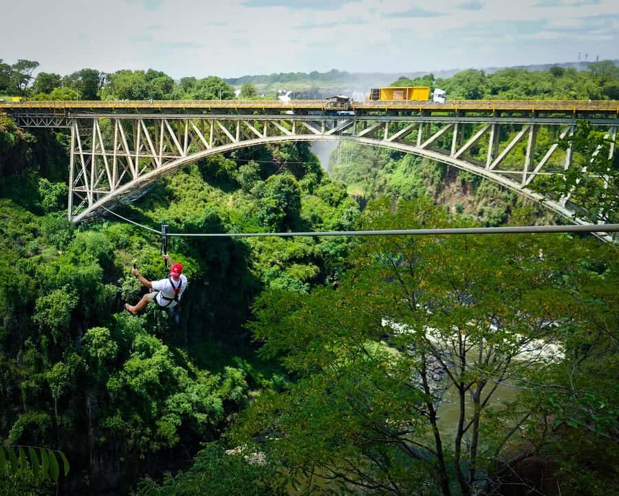 From Victoria Falls: Zip Line from the Victoria Falls Bridge - Starting on the Zambian edge: the bridge slide and the first views